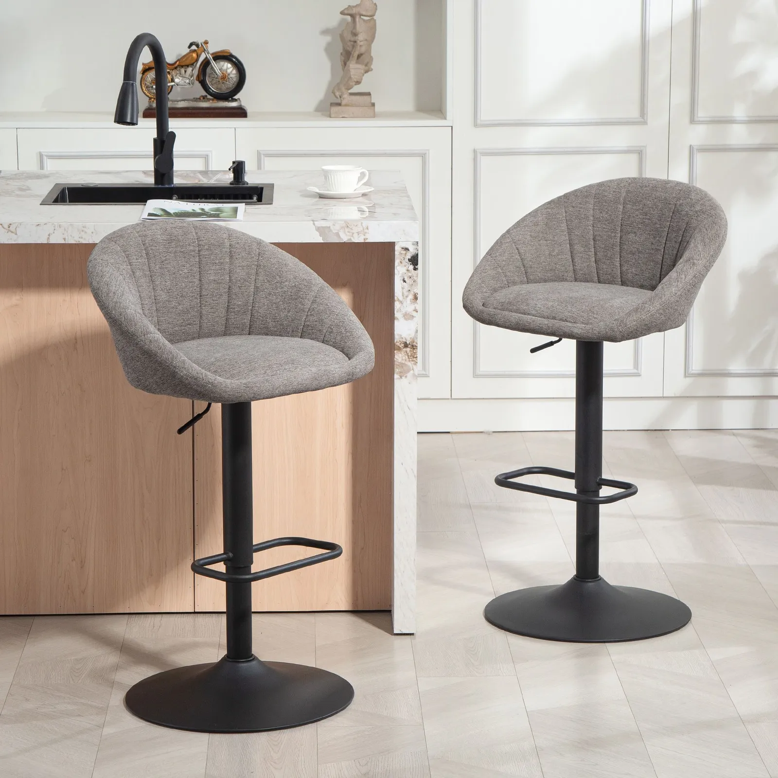 HOMCOM Swivel Bar Stools Set of 2 Height Adjustable Bar Chairs in Grey