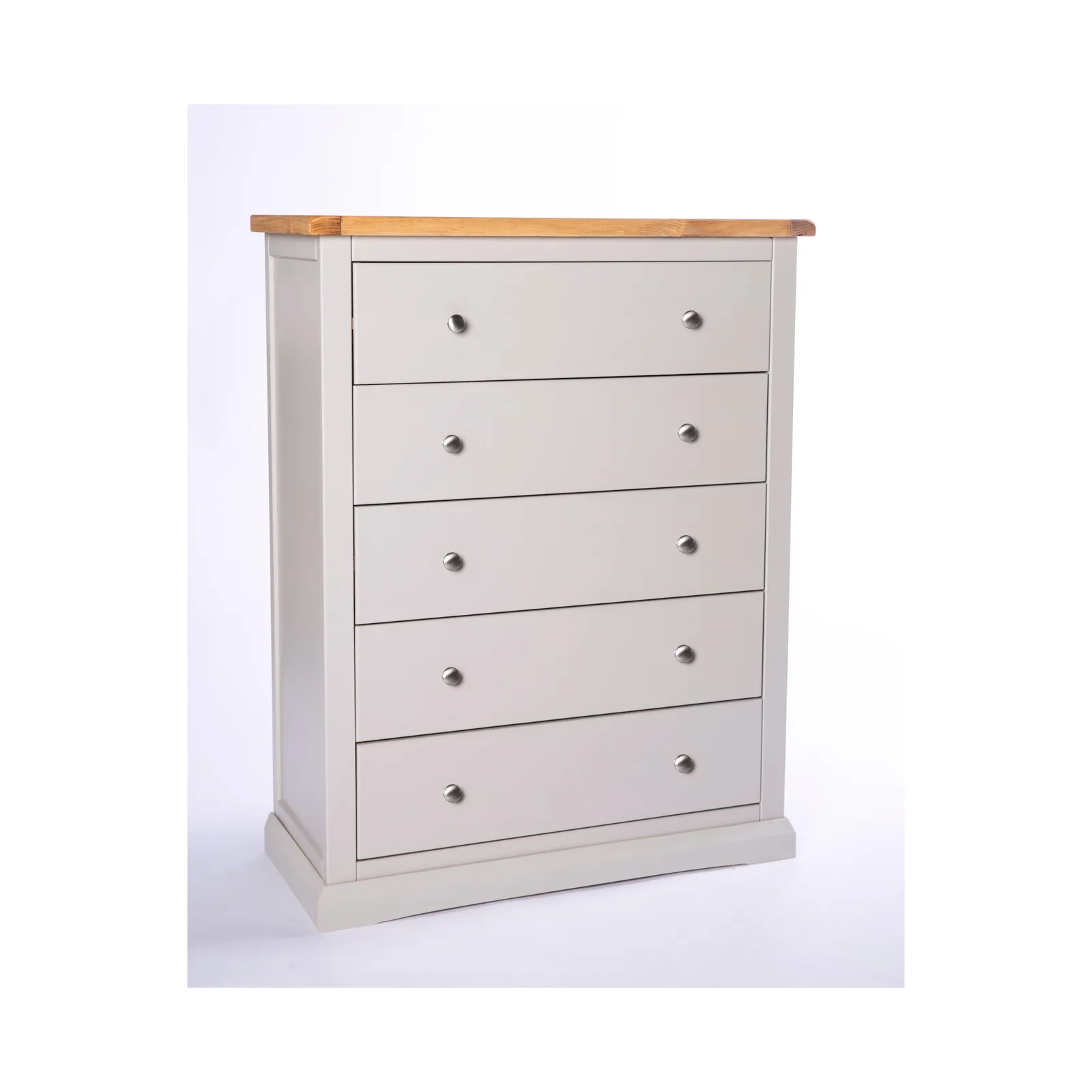 Cabinet Bits Loreo 5 Drawer Chest of Drawers Chrome Knob in Light Grey