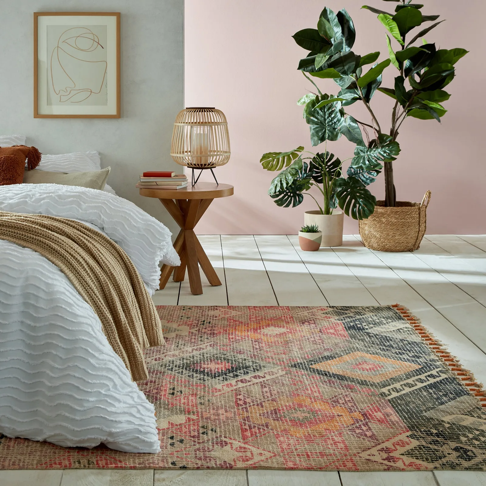Kennedy Cotton Flatweave Rug Pink, Yellow and Black