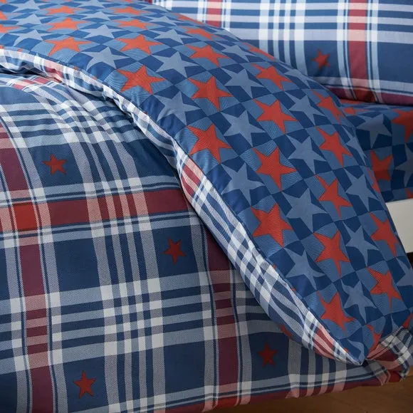 Catherine Lansfield Stars and Check Quilt Cover and Pillowcase Set 4