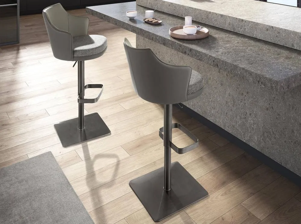 Angel Cerda Marbled-Fabric Swivel Bar Stool with Leatherette Backrest in Grey 4