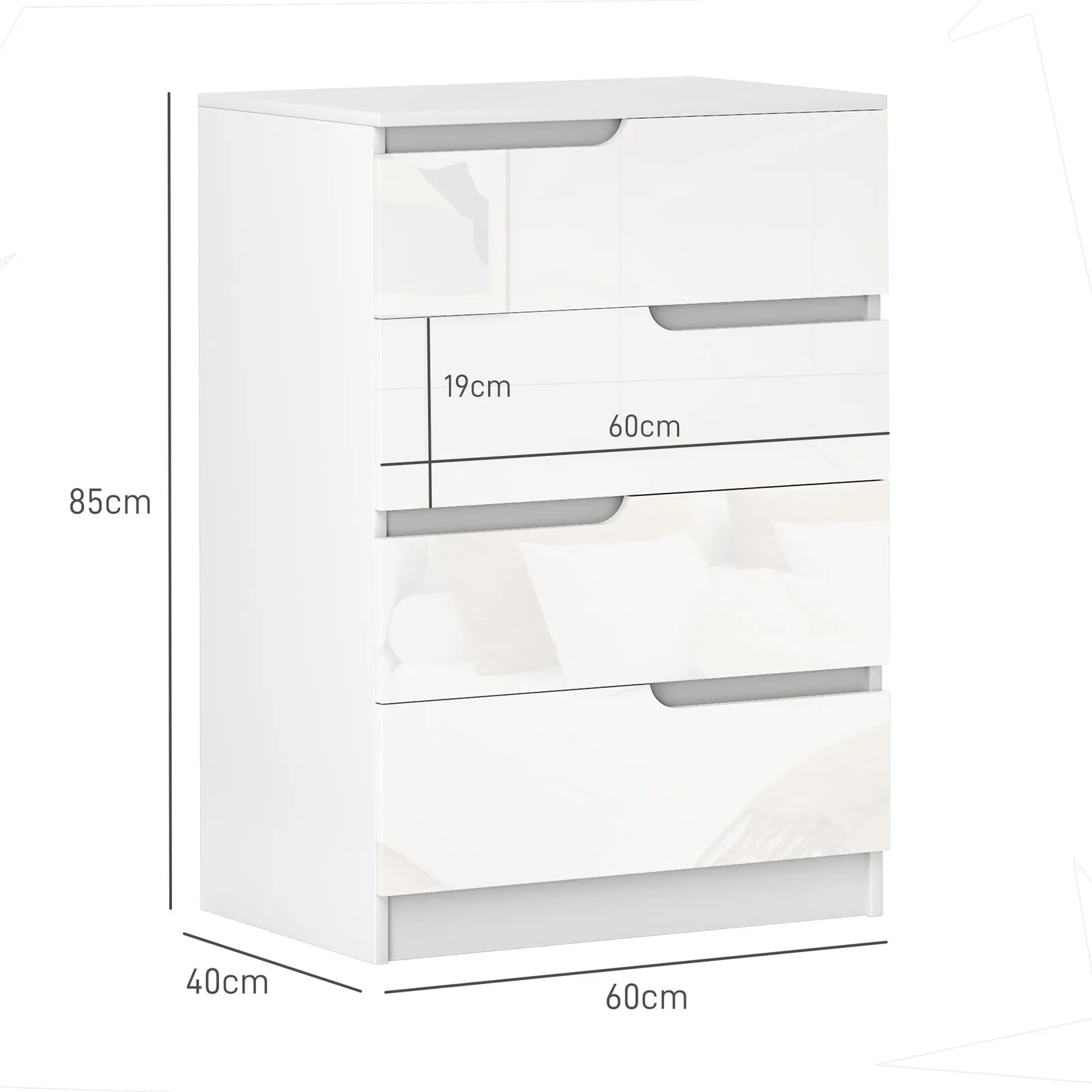 HOMCOM 4 Drawer Chest of Drawers for Bedroom, 60 x 40 x 85cm, White 3