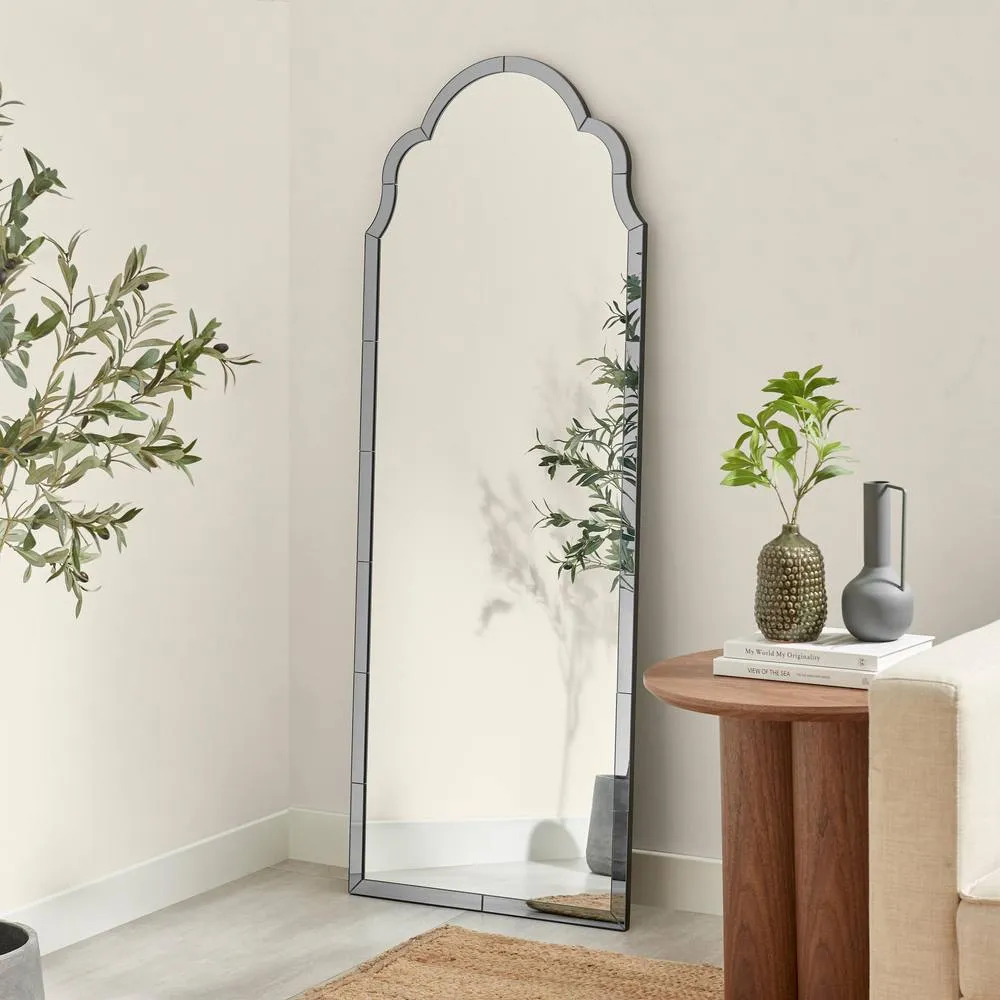 FurnitureboxUK Opaline Grey Ornate Full Length Arch Wall Mirror