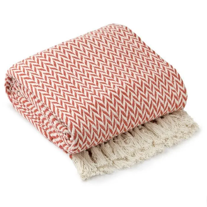 New Edge Blinds NewEdgeBlinds Chevron Collection Recycled Cotton Throw in Orange (90" x 100"), Orange