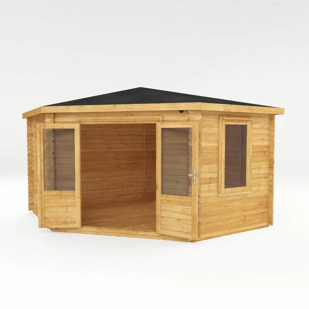 Mercia 4 x 4 m Corner Cabin - 28 mm - L415 x W409 x H286.7 cm - Brown 2