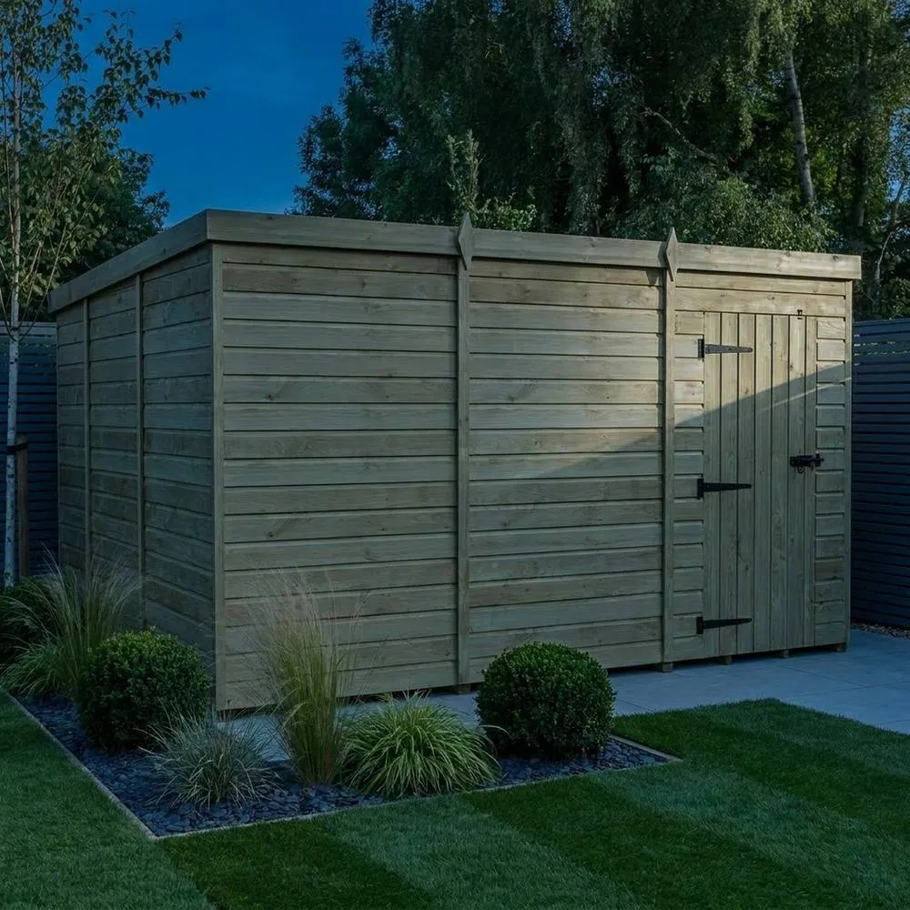 Buttercup Farm 12ft x 10ft Pent Garden Shed Single Door No Windows - Timber in Brown 3