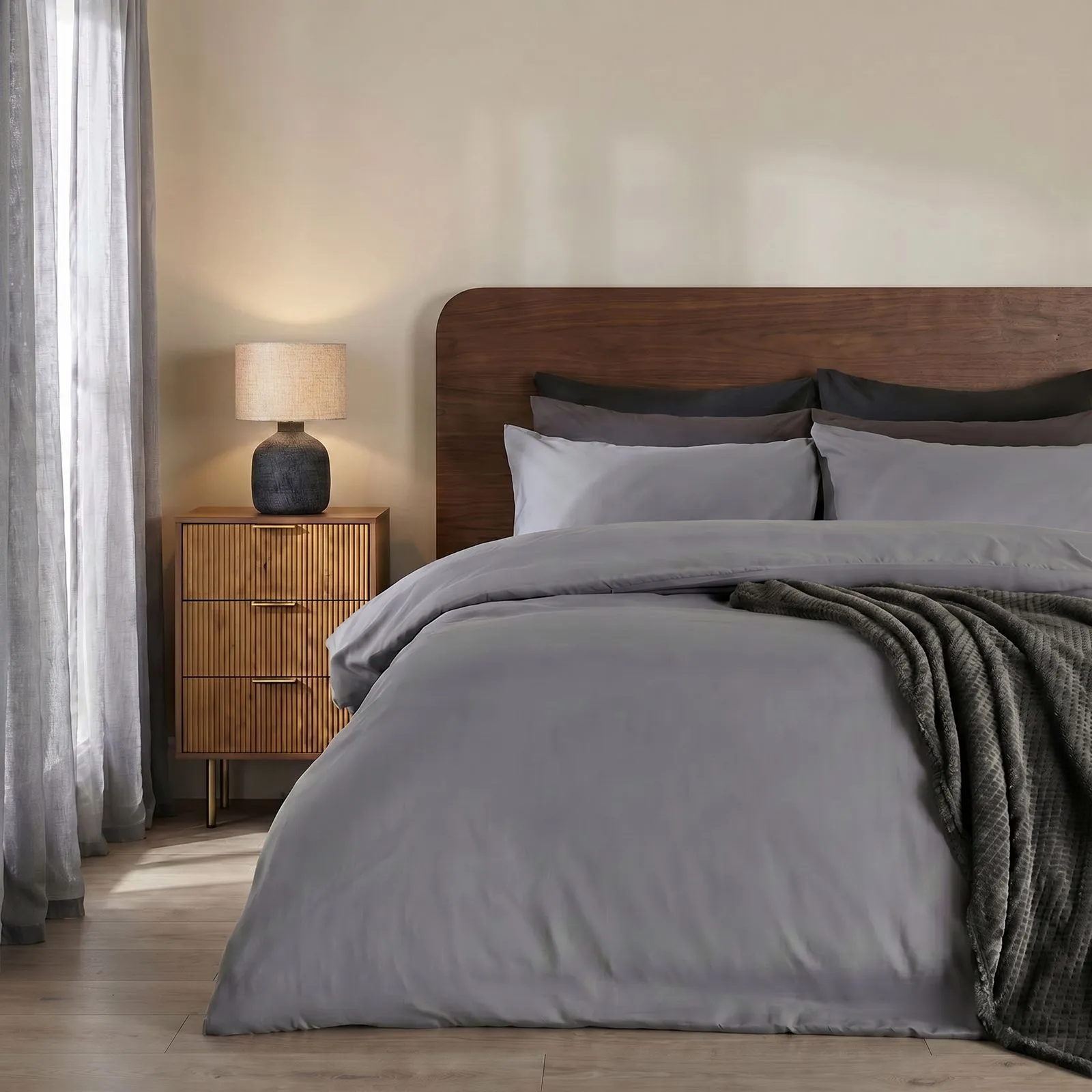 OHS Plain Dyed Duvet Cover Cover with Pillowcase Set in Light Grey