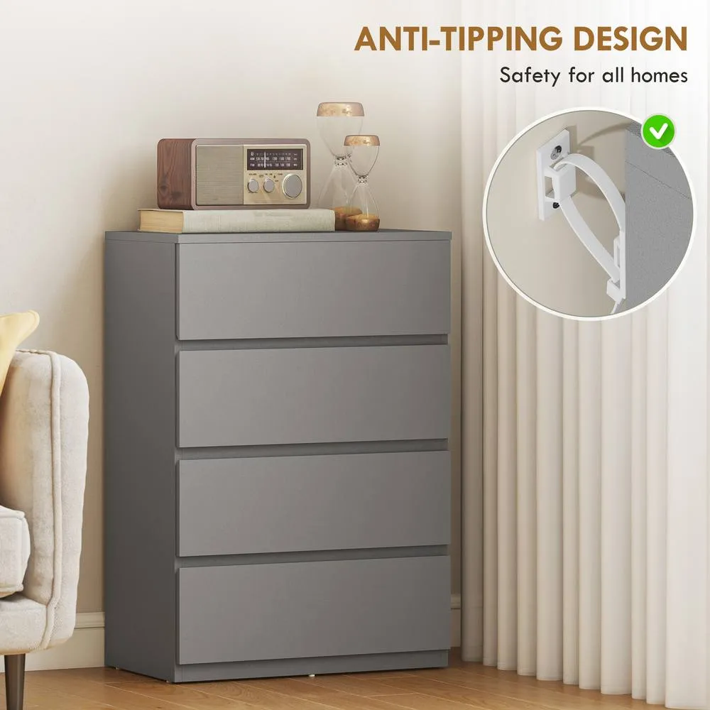 HOMCOM Bedroom Chest of Drawers, 4 Drawers Dresser, Drawer Unit in Grey 5