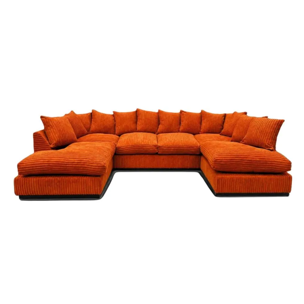 Bliss Furniture Jumbo Cord U Shaped Scatter Back Sofa in Orange