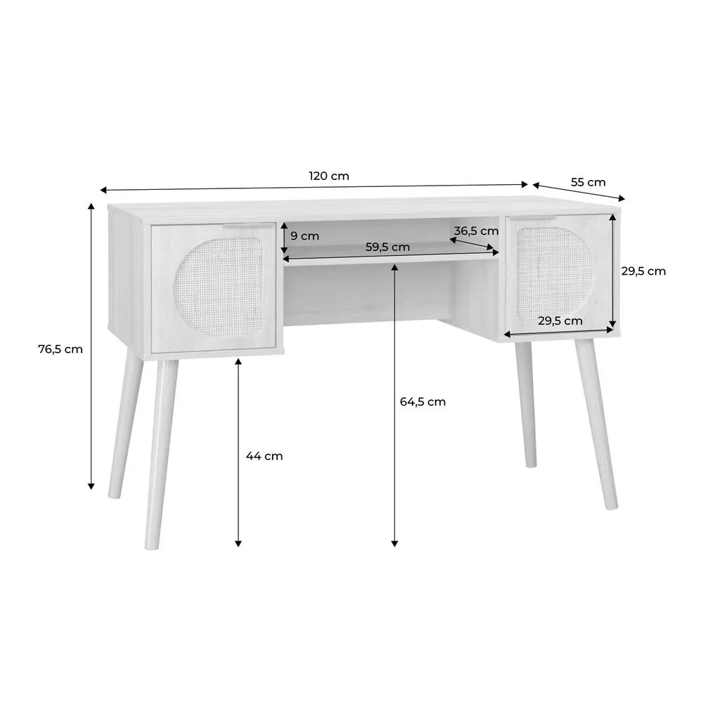 sweeek 2-drawer Wooden & Cane Effect Desk in Light Brown 5