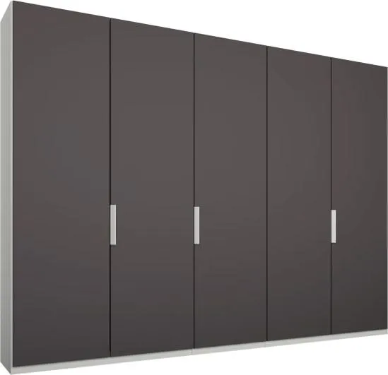 Caren 5 door  250cm Hinged Wardrobe, White Frame, Matt Graphite Grey Doors, Premium Interior