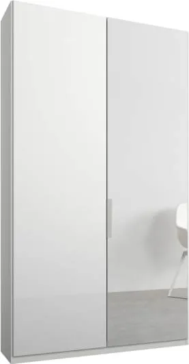 Caren 2 door 100cm Hinged Wardrobe, White Frame, White Glass & Mirror Doors, Classic Interior