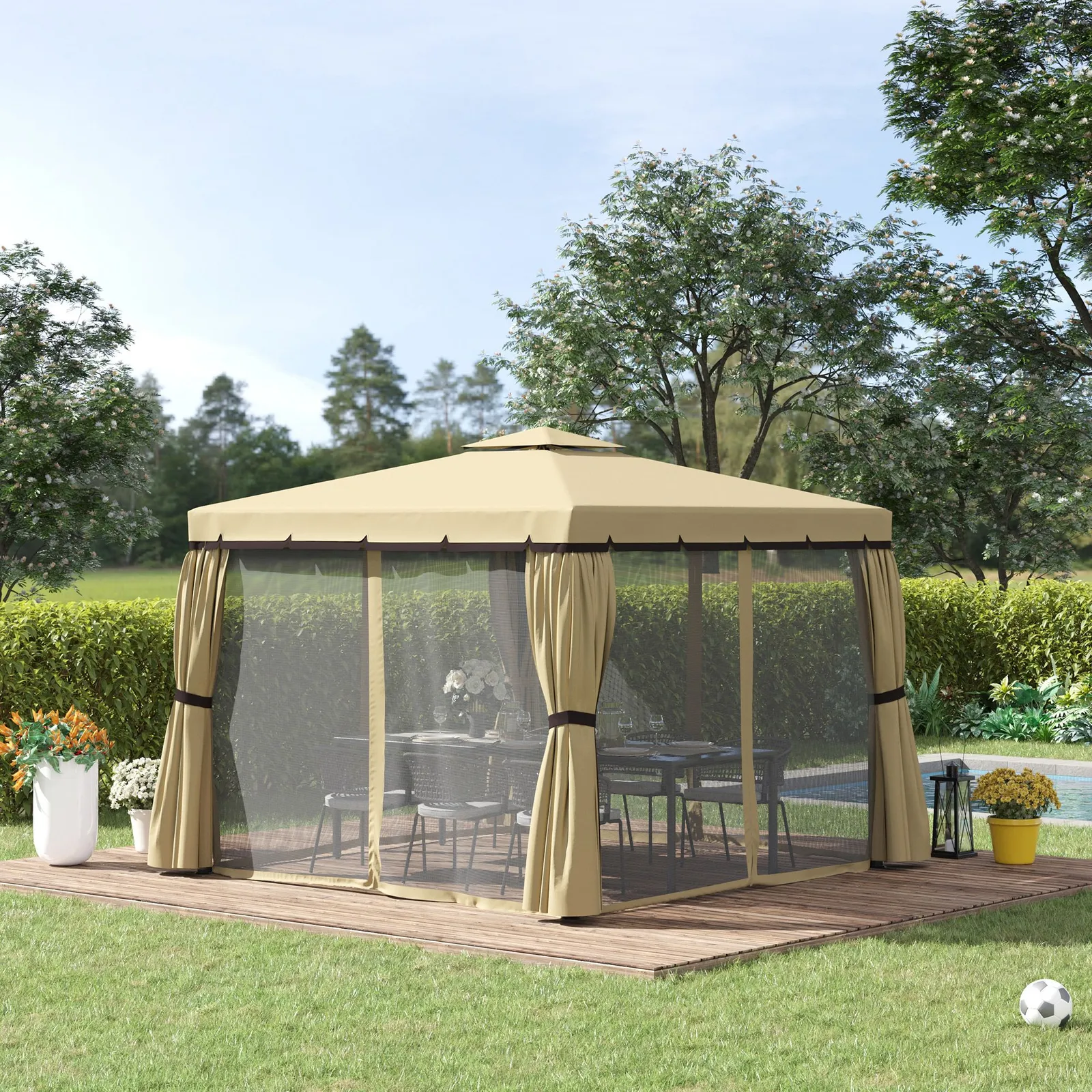 OUTSUNNY 3 x 3(m) Patio Gazebo Garden Shelter w/ Mosquito Netting in Beige