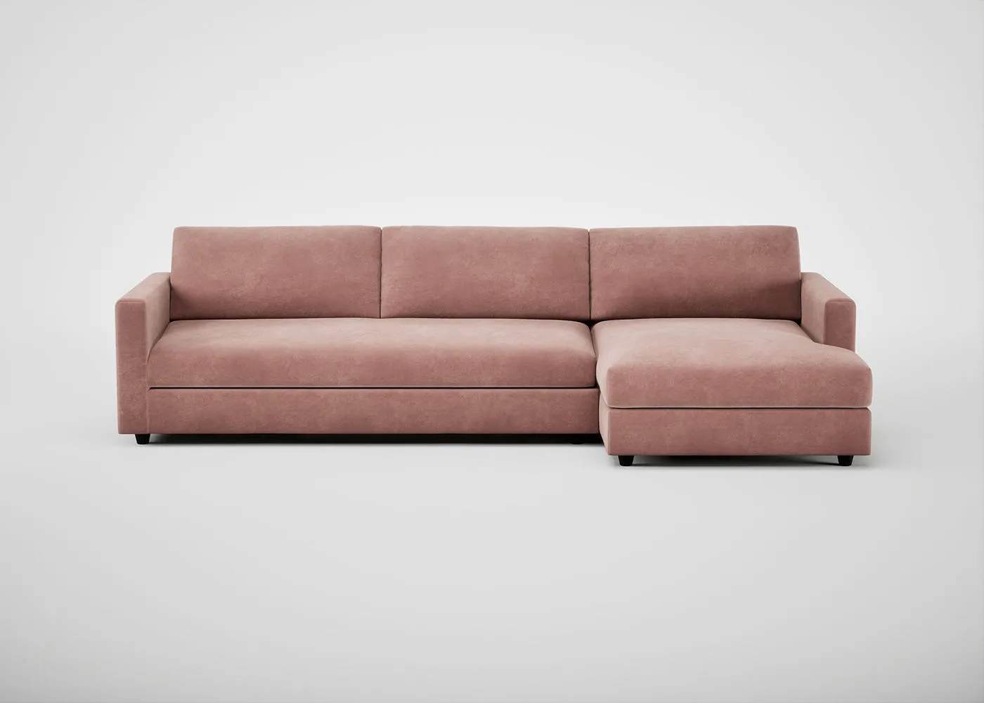 Heal's Nimbus II Chaise Sofa RHF Smart Luxe Velvet Dusky Pink Black Feet 1