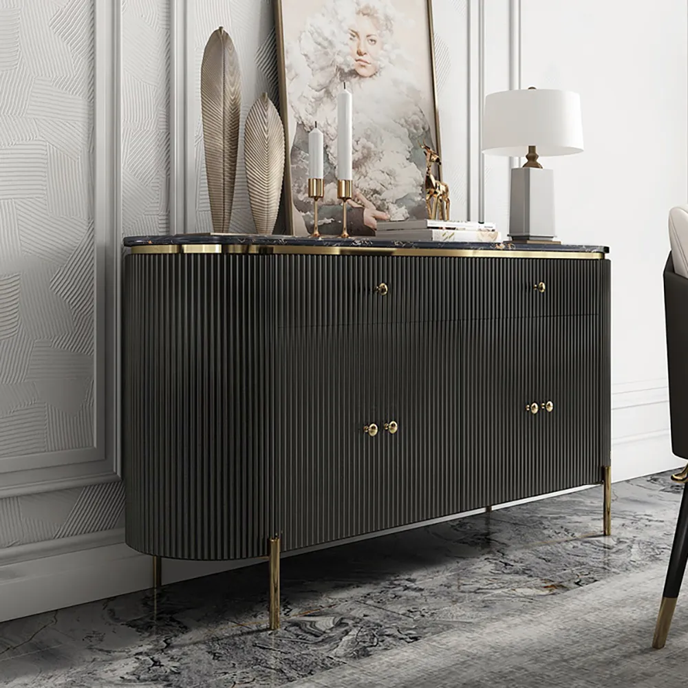 140 cm Modern Marble Top Buffet & Sideboard Doors & Drawers & Shelves