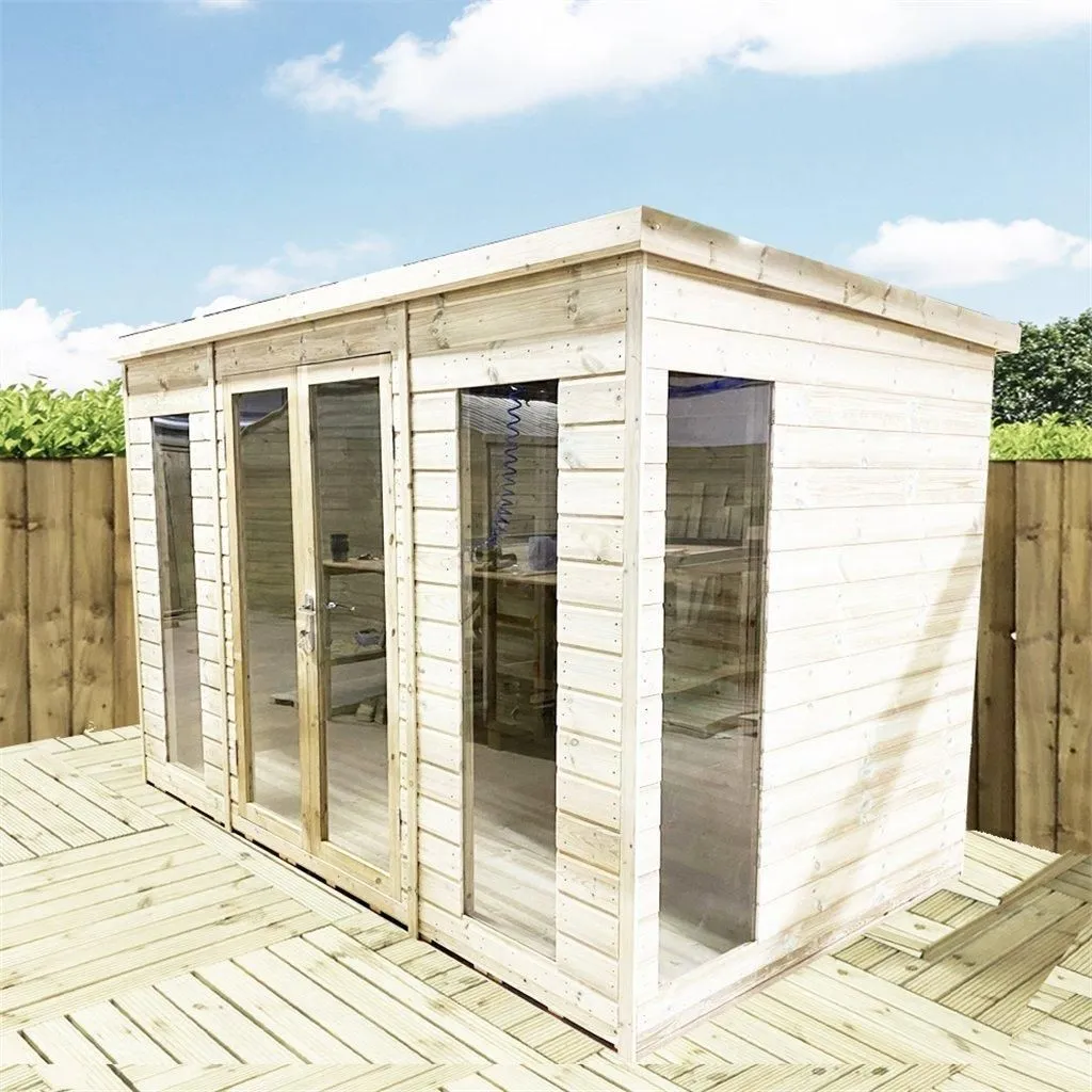 Marlborough 10 x 9 Pressure Treated Pent Summerhouse with Double Doors in Natural