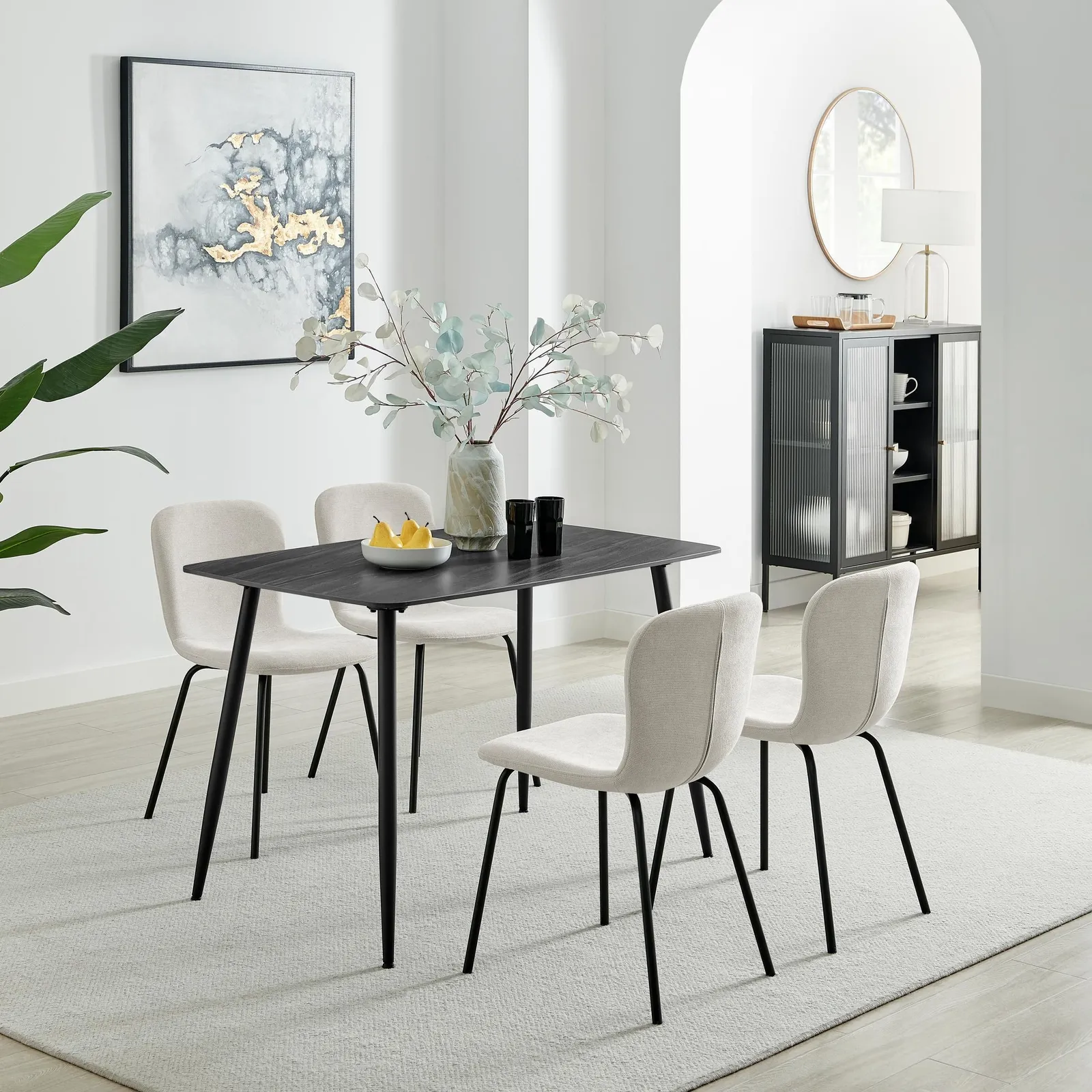 FurnitureboxUK Asti Grey Marble Ceramic Top Dining Table & 4 Black Asti Chairs in Cream 1