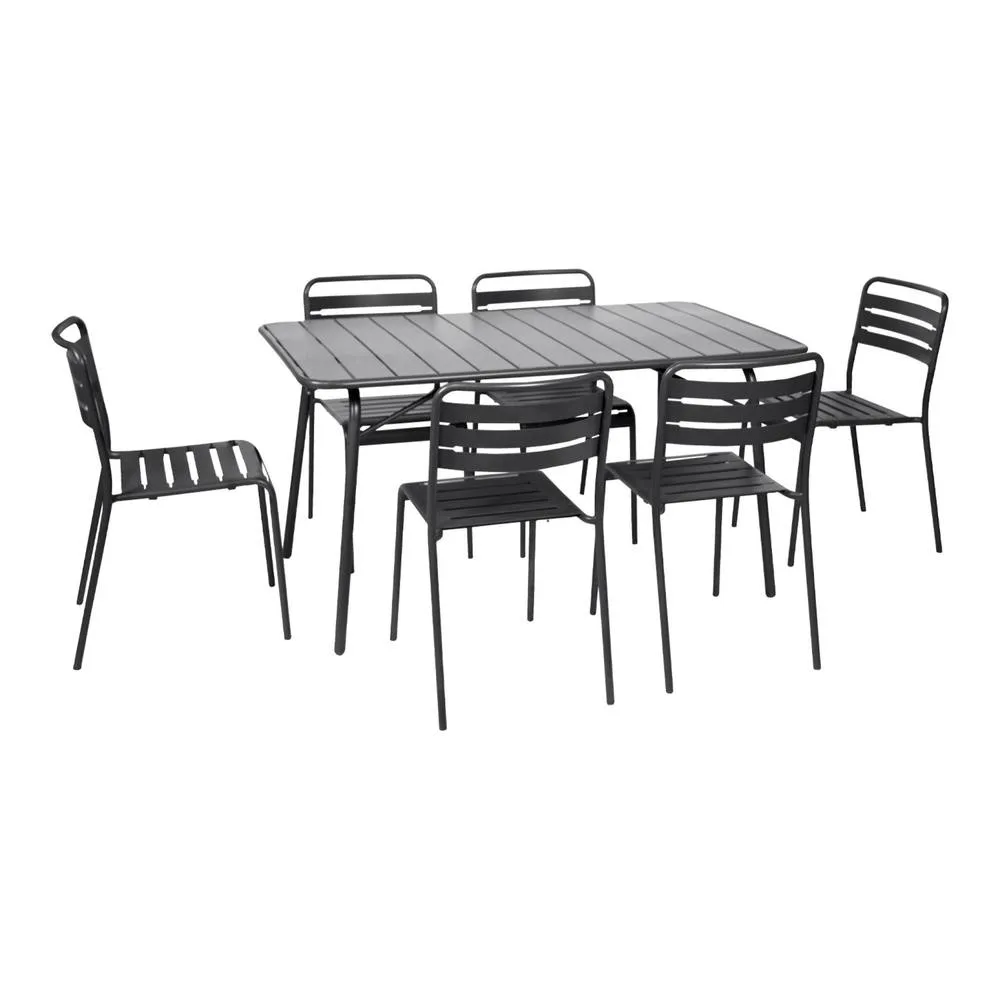 sweeek 6-seater folding metal garden table with 6 chairs in Dark Grey 2