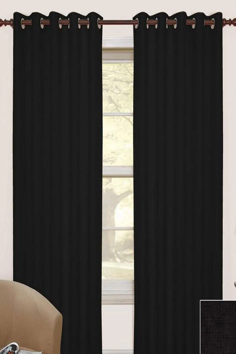 Homescapes Thermal Blackout Eyelet Curtain Pair in Black 1