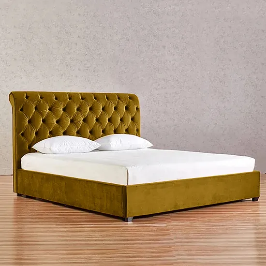 Kalispell Plush Velvet Single Bed In Mustard