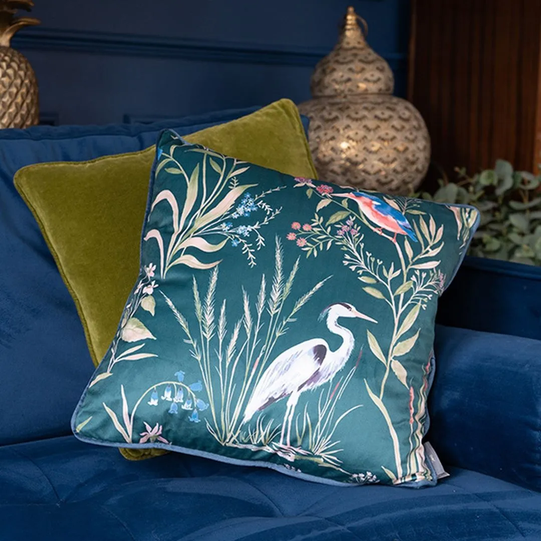 Madison & Mayfair Teal Floral Heron Design Cushion