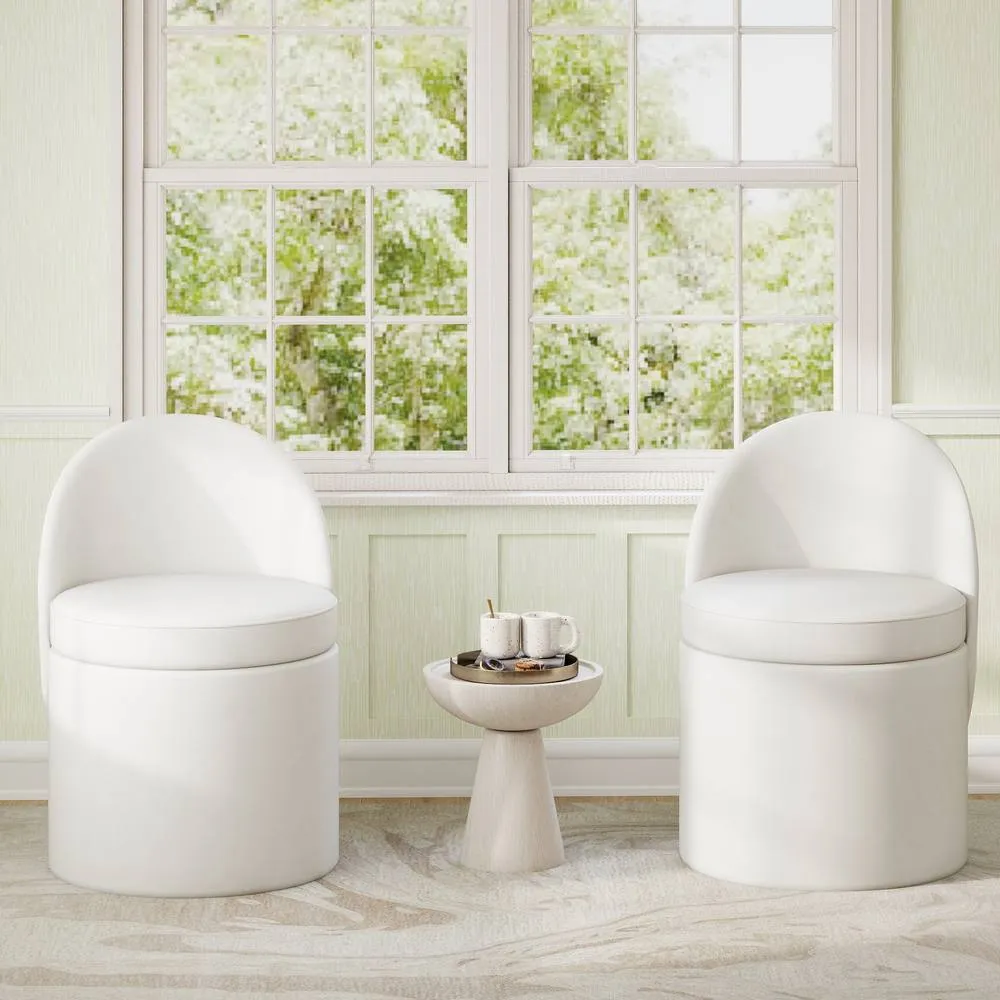 Costway 38 L Storage Ottoman Faux Velvet Vanity Stool with Backrest in White 6
