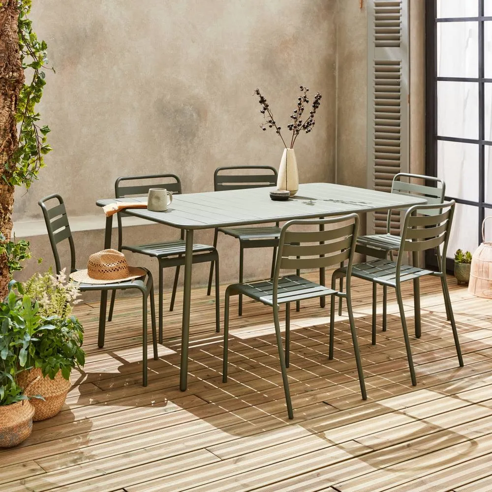 sweeek 6-8 seater rectangular steel garden table with chairs in Khaki
