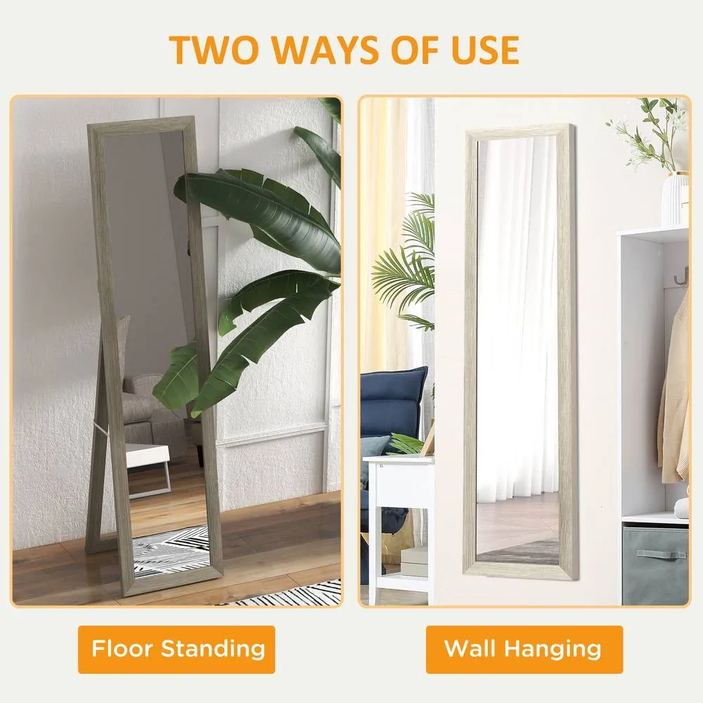 HOMCOM Full Length Mirror Farmhouse Wall Mirror Hanging Freestanding Grey 5
