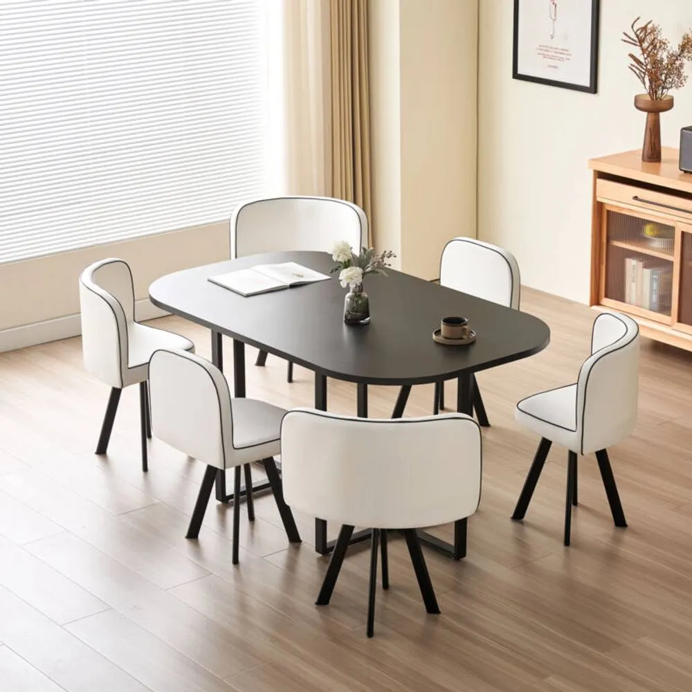 Comfy Living Ltd Black 150cm Square Dining Table Set with 6 White Chairs