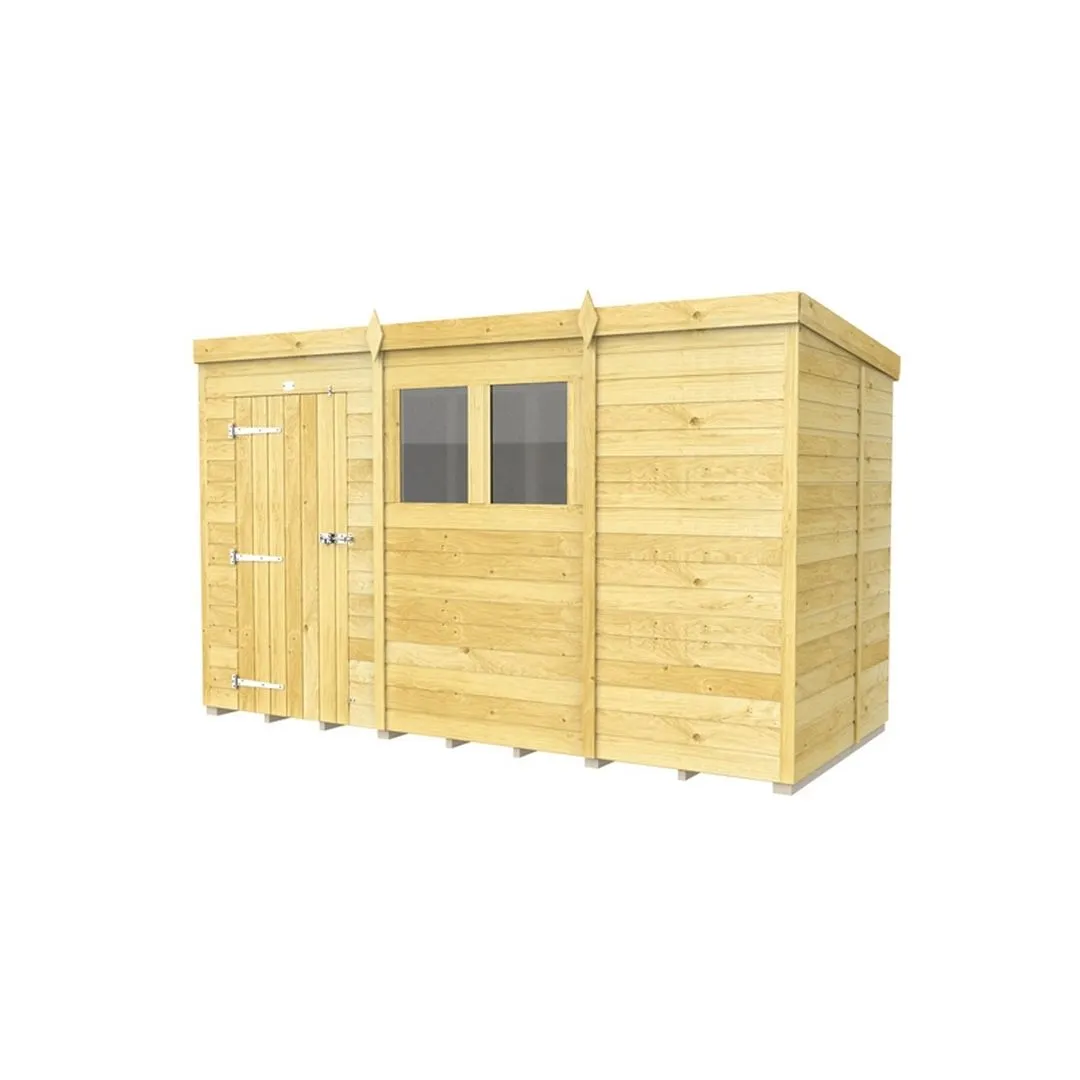 Buttercup Farm 11 x 5 Feet Pent Shed - Single Door W/ Windows - L147 x W329 x H201 cm in Brown 2