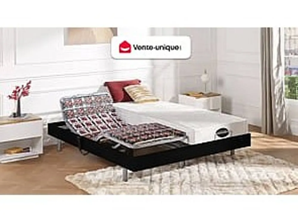 Vente-unique Electric Adjustable Bed 2X48 Black Wood Decorative Pads - 2 X 70 X 190 3