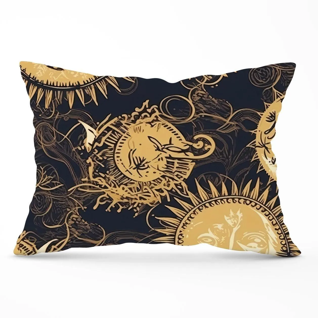 Warren Reed - Designer Moon & Sun Gold Blue Cushions in Yellow