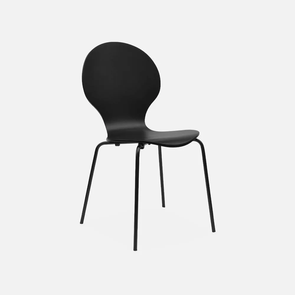sweeek Set Of 4 Retro Wooden Stacking Chairs in Black 3