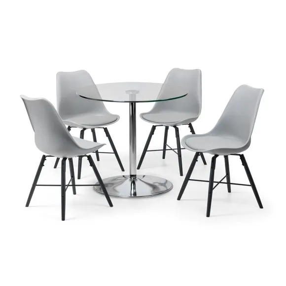 Kudos 4 Seater Round Glass Top Pedestal Dining Table, Silver 3