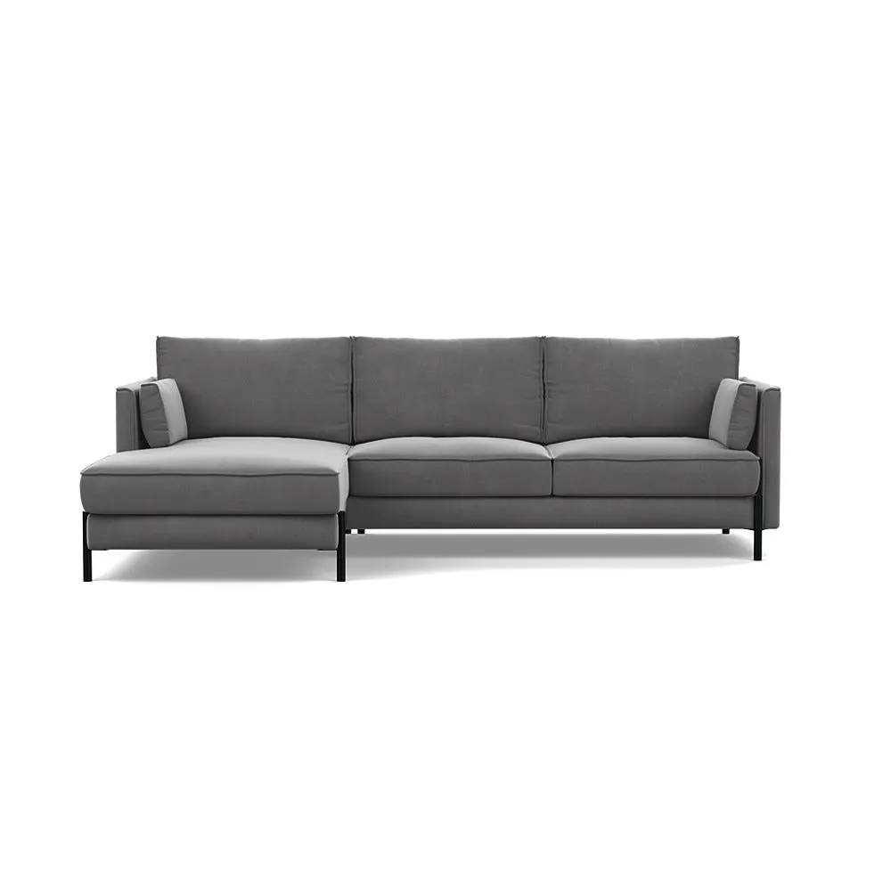 Heal's Tortona Left Hand Facing 4 Seater Corner Chaise Smart Velvet Mercury Black Feet 1