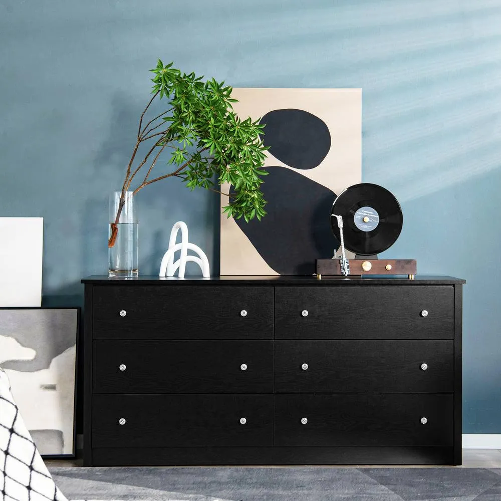 Costway Freestanding Storage Cabinet Modern Floor Cabinet with 6 Drawers in Black 3