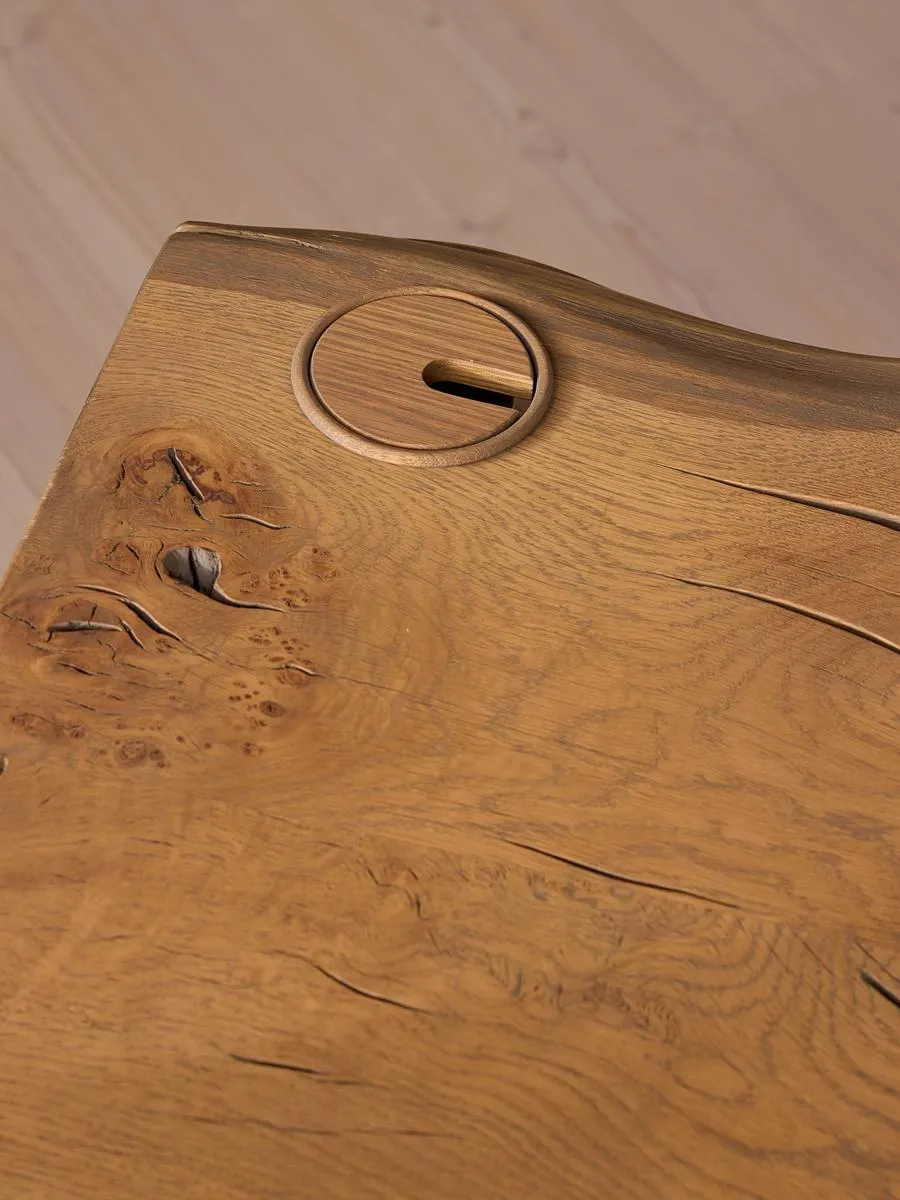 Calne Desk, Golden Oak, Grommet, Left, 190cm