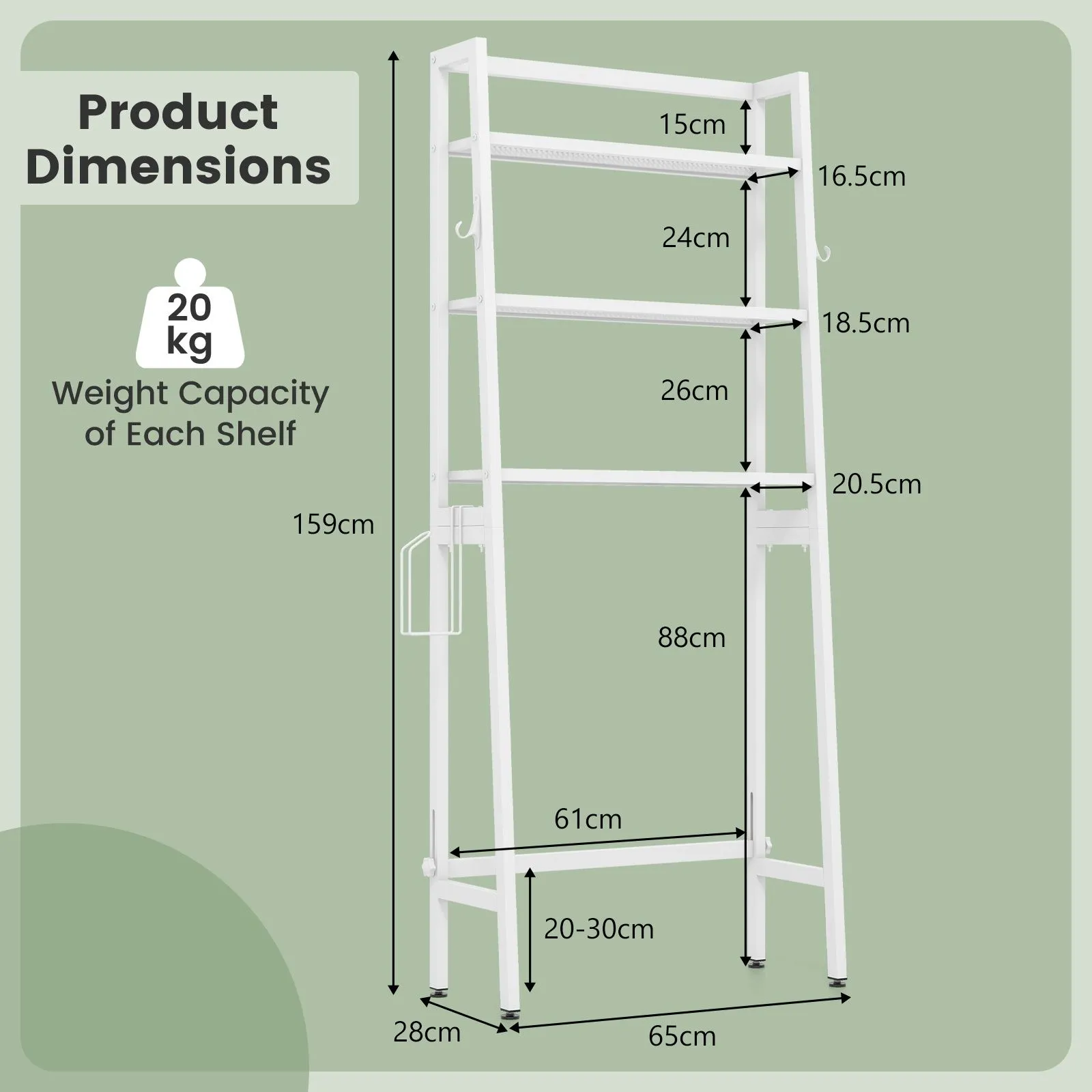Costway Over The Toilet Storage Shelf 3 Tiers Standing Above Toilet Rack Stand in White 3