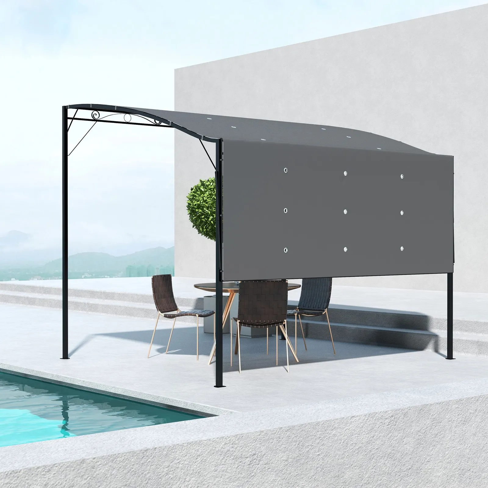 OUTSUNNY 3 x 2.5m Patio Metal Gazebo Pergola Wall Mount Outdoor Shelter, Cream in Grey