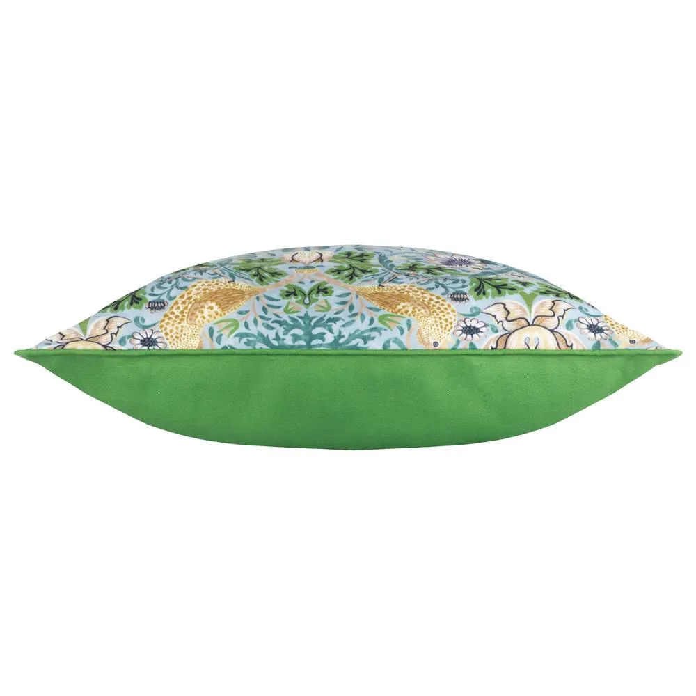 Morris & Co Strawberry Thief Piped Outdoor Cushion in Blue 4
