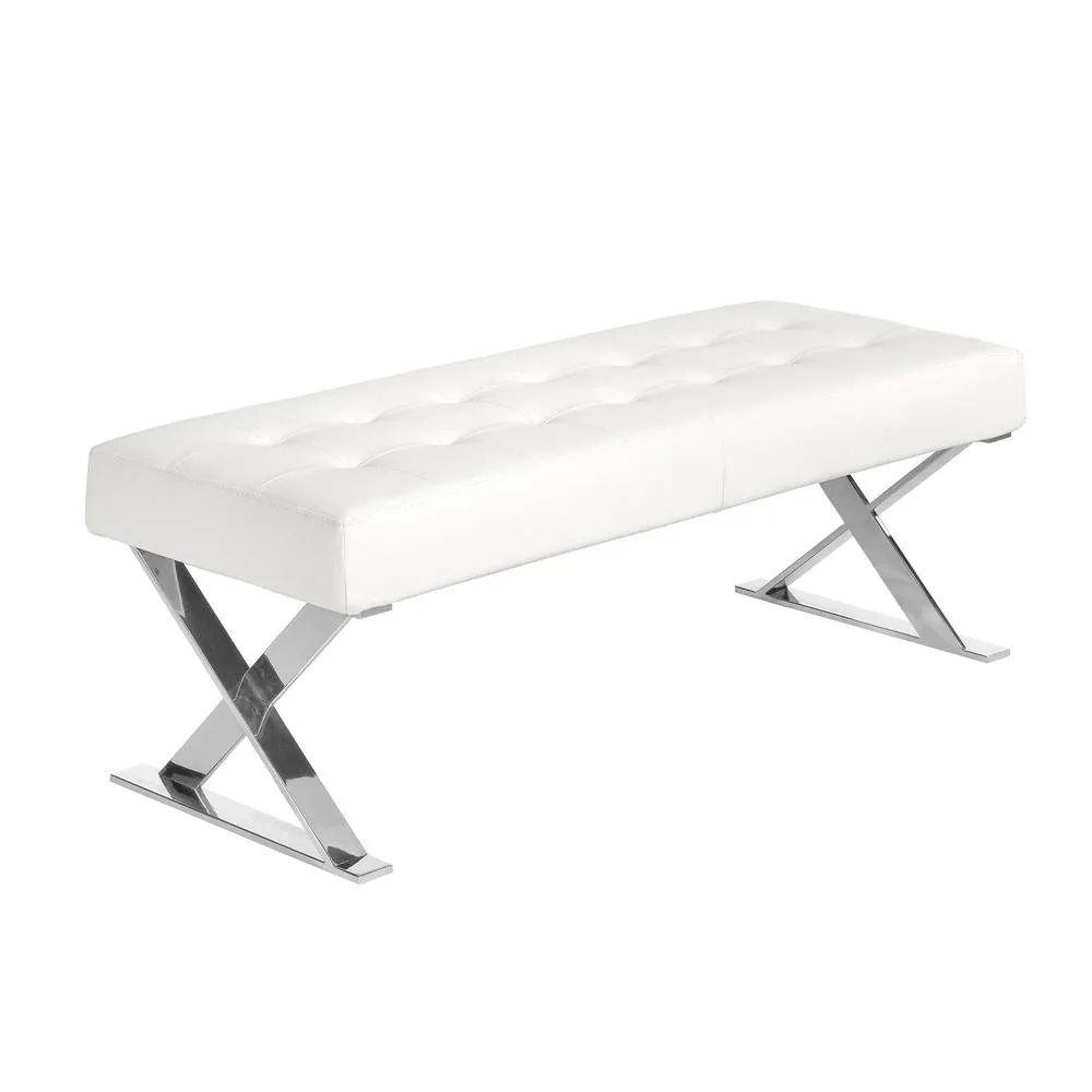 Angel Cerda White Leatherette Bench, Chrome Legs, 120x45x42 cm
