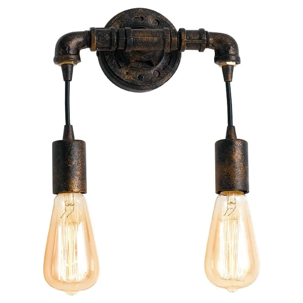 Netlighting AMARCORD Industrial 2 Light Wall Light Rust 27 23x26cm in Brown