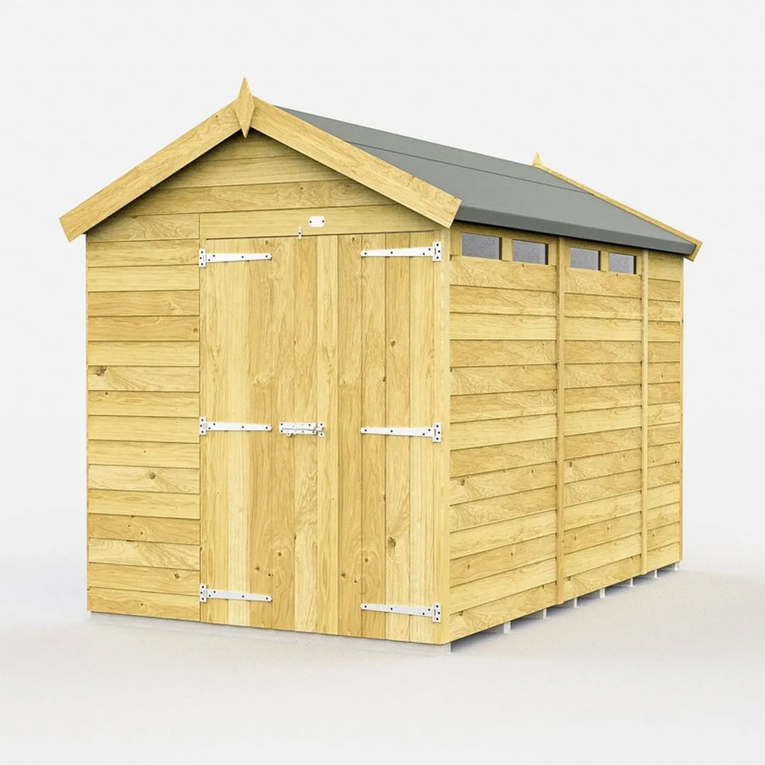 Buttercup Farm 7 x 11 Feet Apex Security Shed - Double Door - L329 x W214 x H217 cm in Brown