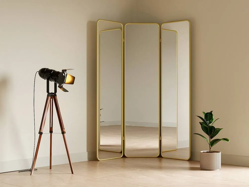 Vente-unique 3-Panel Mirror Room Divider In Metal - W. 146 X H. 180 Cm - Gold