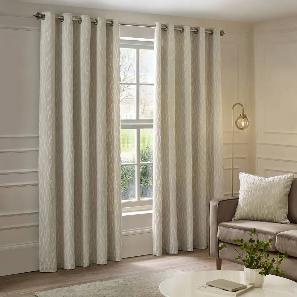 Paoletti Manhattan Velvet Eyelet Curtain Pair in Off-White 2
