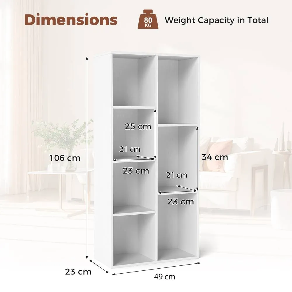 Costway 7-Cube Wooden Bookcase Industrial Display Bookshelf Open Storage Unit in White 2