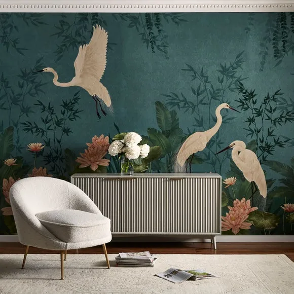 Cranberry and Laine Opulent Crane Wall Mural 1