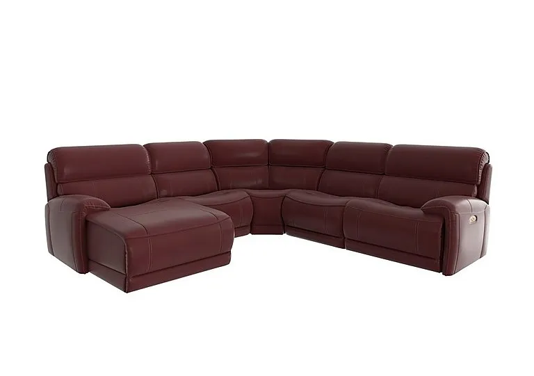 Link Leather Left Hand Facing Corner Chaise Power Sofa - BV Deep Red