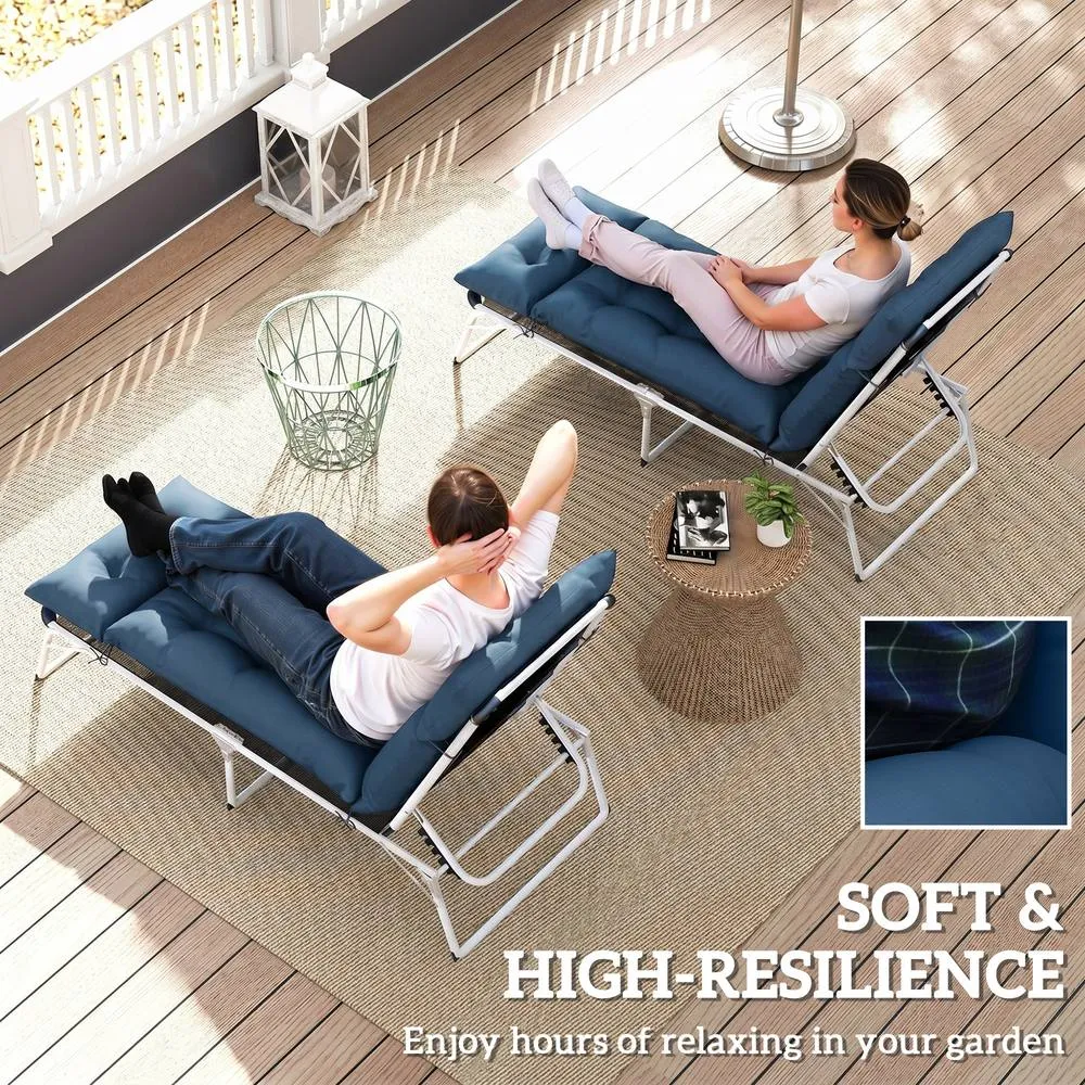 OUTSUNNY Garden Lounge Chair Cushions Set of 2, 220gsm Fabric in Navy 5