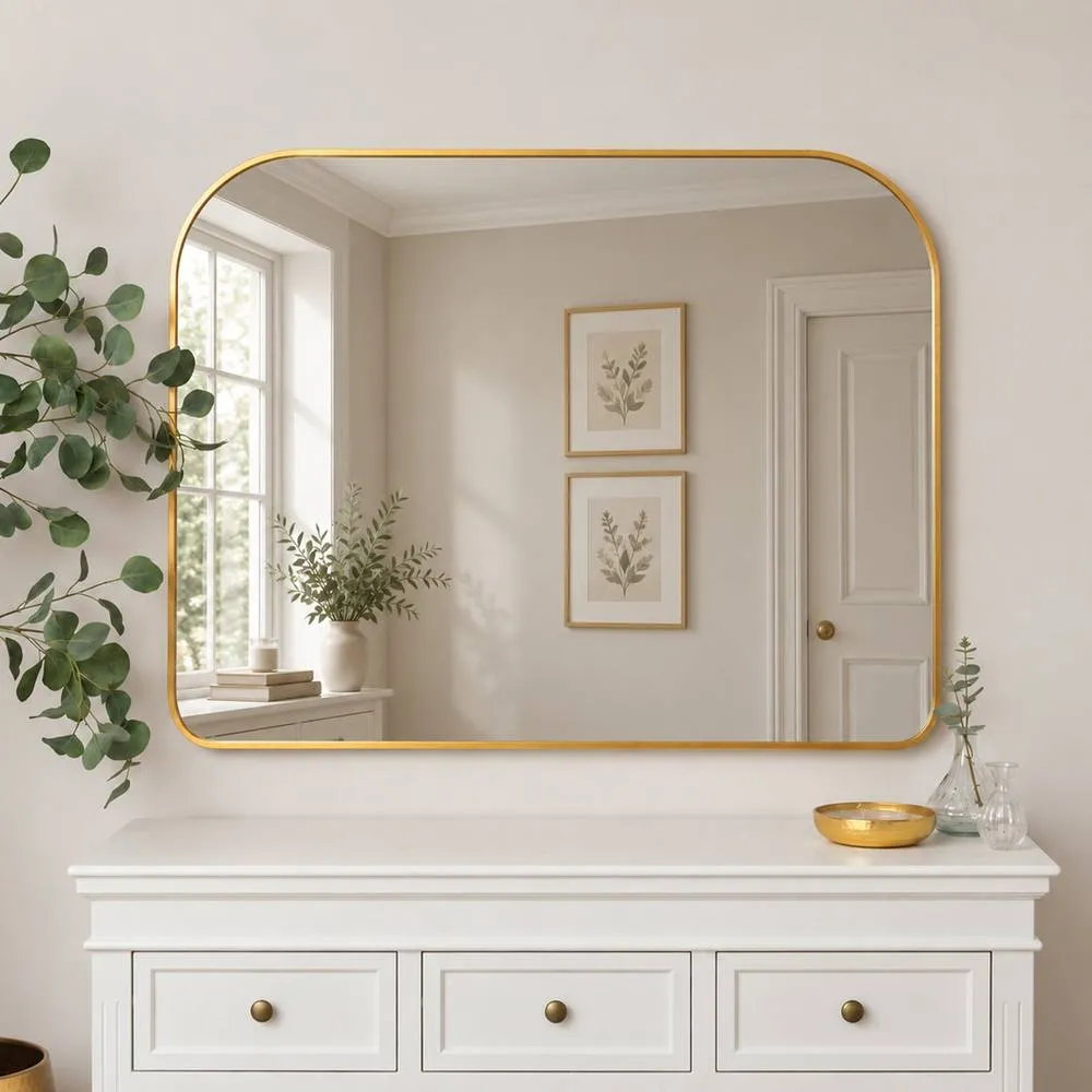 Melody Maison Large Gold Curved Arched Wall Mirror - 110cm X 90cm
